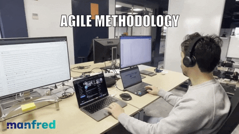 Gif de Manfred sobre metodología Agile. Es irónico