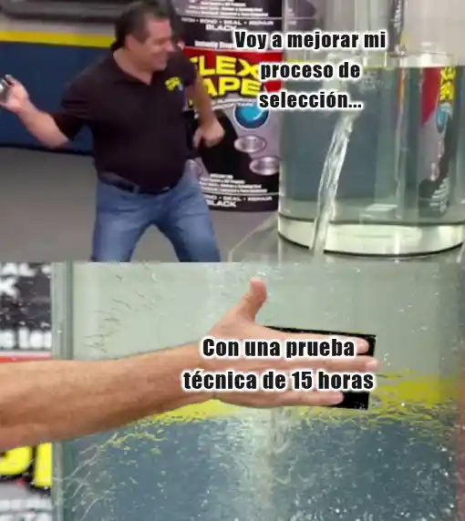 Meme tapando un abertura en un tubo de agua con una cinta de carrocero